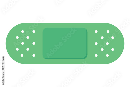 Medical green plaster isolated on white background, wound plasterer or bandaged patch, adhesive health care object. Injury tape plaster flat design, Sticking plaster. First aid concept. Vector EPS 10
