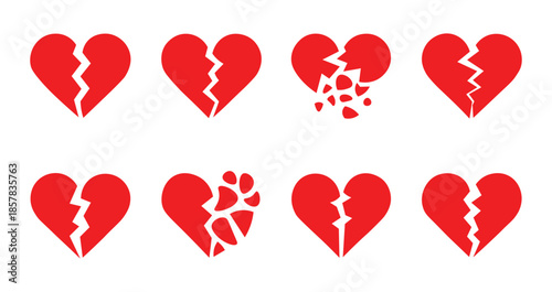 Broken Heart Icon Set Vector Illustration for Love and Emotional Designs