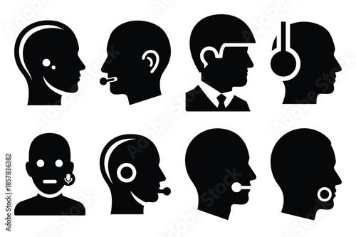 digital assistant head icon silhouette set