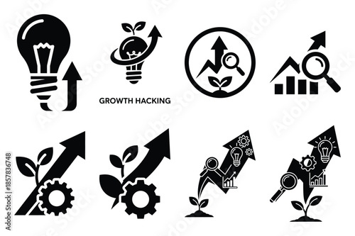growth hacking icon silhouette set