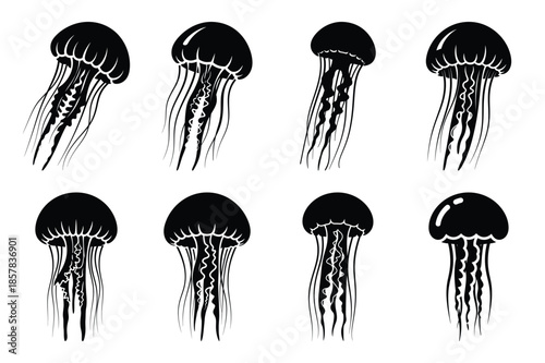 jellyfish marine icon silhouette set