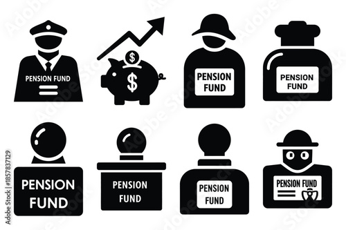 pension fund icon silhouette set