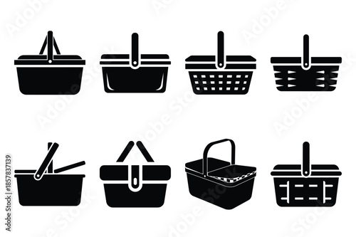 picnic basket icon silhouette set