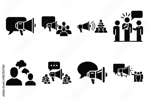 public relations icon silhouette set