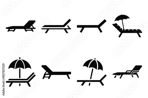 sun lounger icon silhouette set
