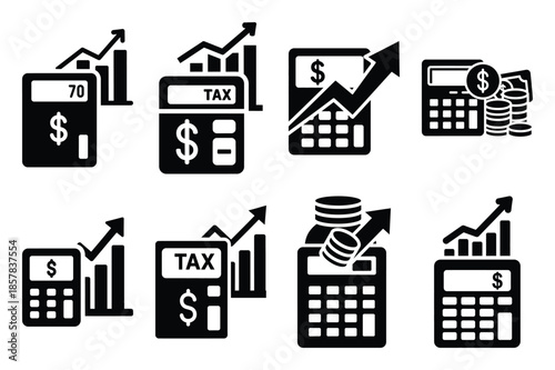 tax calculation icon silhouette set