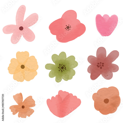 Soft pastel watercolor flower elements hand painted floral collection set. 