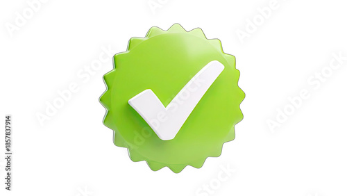 Green Checkmark Badge Approved Icon on White Background