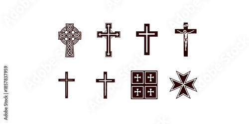 Ornate gothic cross with pointed edges in black ink
