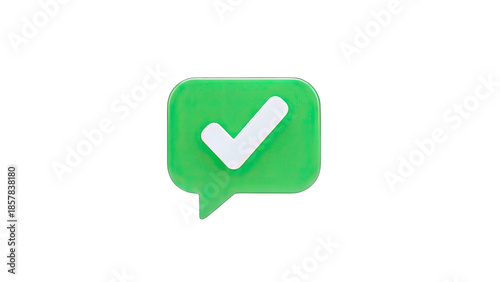 Green Checkmark Message Bubble on White Background