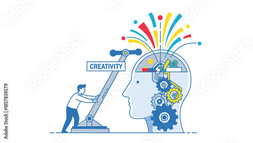 Innovative Concept Illustration of Creativity and Cognitive Engineering with Gears, Brain, and Mechanical Elements