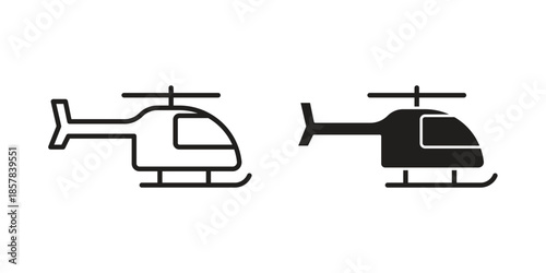 Helicopter icons. doodles vector. icon set in line strokes