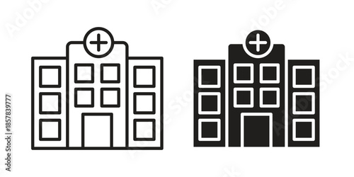 Hospital icons. doodles vector. icon set in line strokes