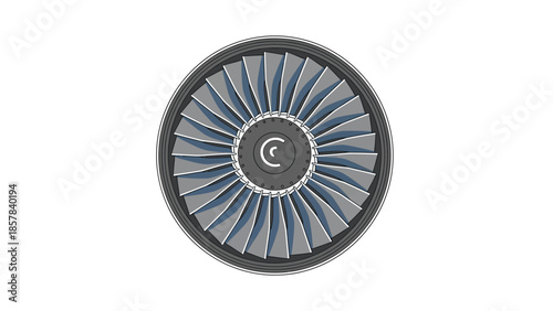 Modern aircraft jet engine turbine with sleek design