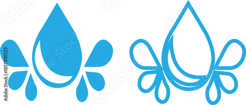 water drop ion icon set in flat and line style, liquid droplet and hydration symbol collection with aqua, fluid and moisture concepts, minimal monochrome vector graphic group