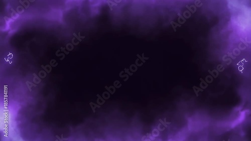Dynamic animation featuring a mystical purple smoke and energy border framing a dark void, enhanced by electric lightning bolts and ethereal mist. Perfect for intros, overlays, or backgrounds.
