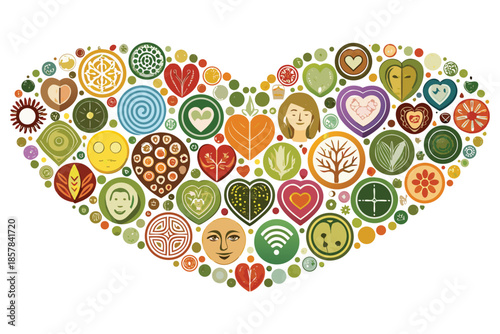 Abstract Heart Shape Mosaic with Organic Nature Icons