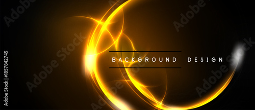 Bright orange energy swirls over black backdrop. Text reads background design. Dynamic light creates abstract visual effect.
