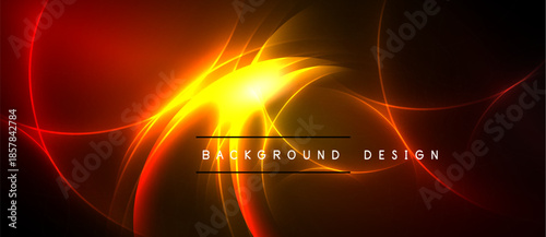 Abstract vibrant energy flow. Red, orange, yellow hues create dynamic light effect. Dark background emphasizes glowing curves, lines.