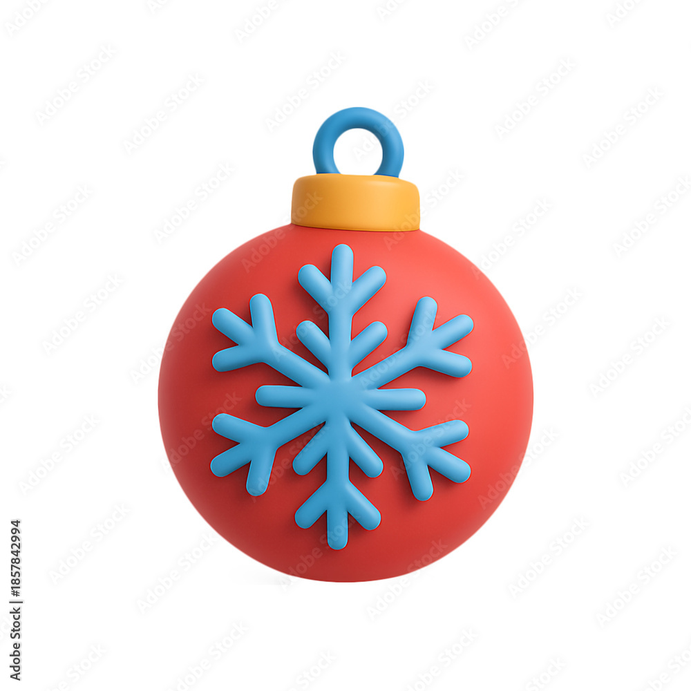 Fototapeta premium A vibrant red christmas ornament with a snowflake design on transparent background