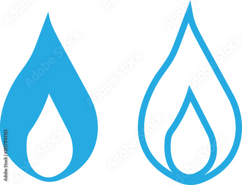 water drop ion icon set in flat and line style, liquid droplet and hydration symbol collection with aqua, fluid and moisture concepts, minimal monochrome vector graphic group