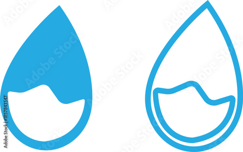 water drop ion icon set in flat and line style, liquid droplet and hydration symbol collection with aqua, fluid and moisture concepts, minimal monochrome vector graphic group