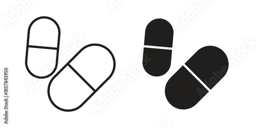 Pill icons. doodles vector. icon set in line strokes
