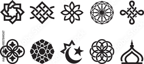 Geometric pattern set with islamic and oriental art motifs for design and background