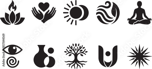 Collection of wellness spiritual and esoteric line icons vector illustration