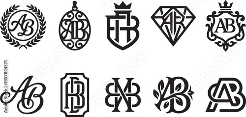 Collection of abstract letter ab logos for branding in simple elegant style