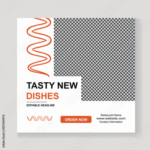 Restaurant tasty new dishes social media post template | Restaurant, food, social, media, template, marketing.