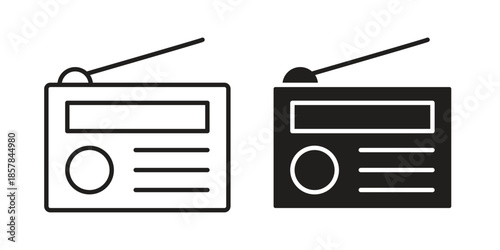 Radio icons. doodles vector. icon set in line strokes
