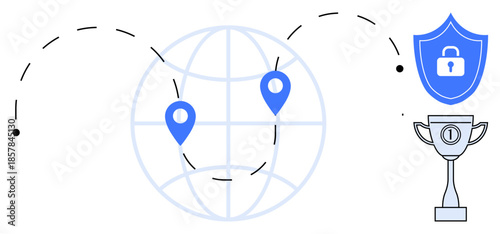 Data security concept. Global data security ensures encrypted connections, secure data transfer, and protection of information. Data security safeguards personal and corporate systems