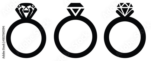engagement ring silhouette icon set, black color and white background