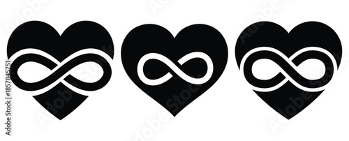heart infinity silhouette icon set, black color and white background