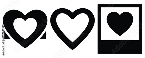 heart photo frame icon silhouette icon set, black color and white background