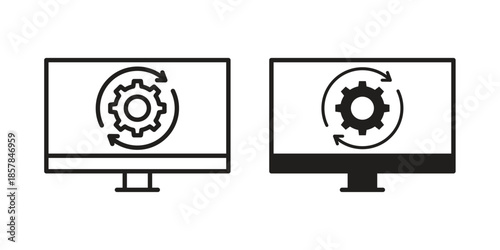 System update icons. doodles vector. icon set in line strokes