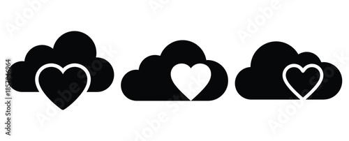 love cloud silhouette icon set, black color and white background