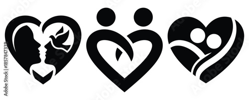 love harmony silhouette icon set, black color and white background