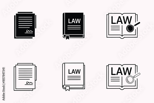 Law Book Icons Set for Legal and Business