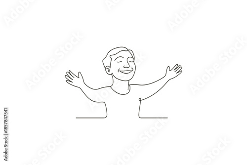 Joyful person with arms outstretched in a minimalist line art style
