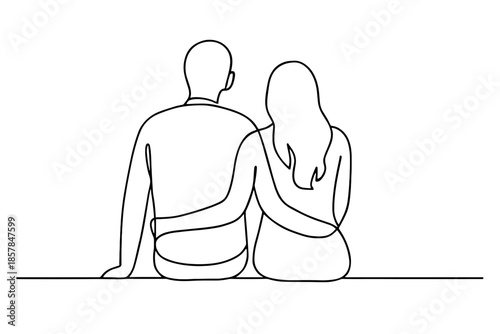 Couple embracing in minimalist line art, symbolizing connection and intimacy