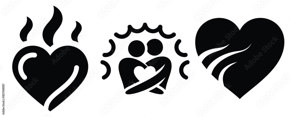 Fototapeta premium love warmth silhouette icon set, black color and white background