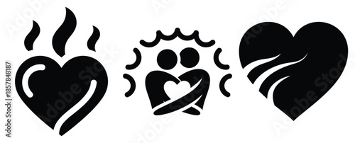 love warmth silhouette icon set, black color and white background