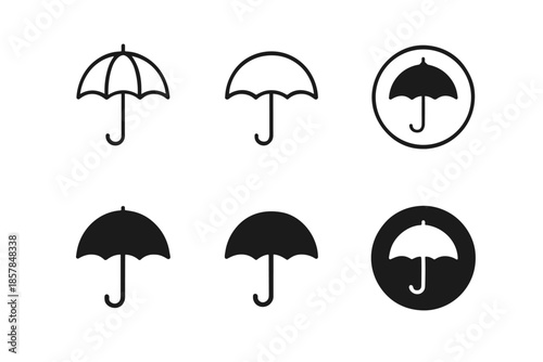 Collection of umbrella icons in outline and solid styles for weather protection