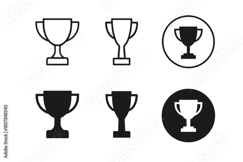Collection of trophy icons in outline and solid styles for awards and achievements
