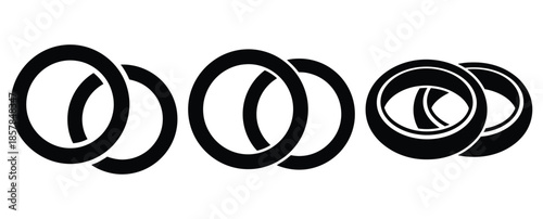 wedding rings silhouette icon set, black color and white background