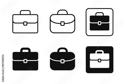 Collection of briefcase icons in various styles and formats for business and travel