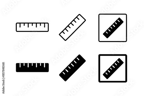 Set of ruler icons in different styles and orientations for measurement and design