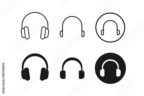 Collection of headphone icons in various styles and formats for diverse applications
